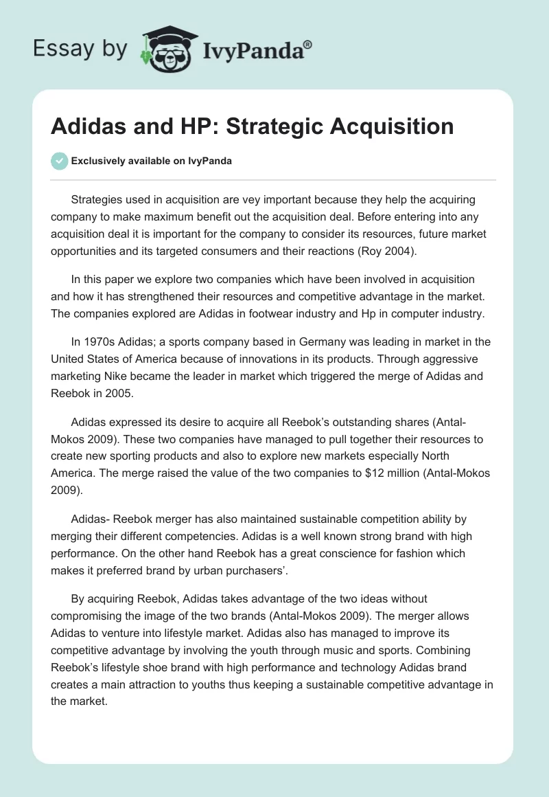 Adidas and HP: Strategic Acquisition. Page 1