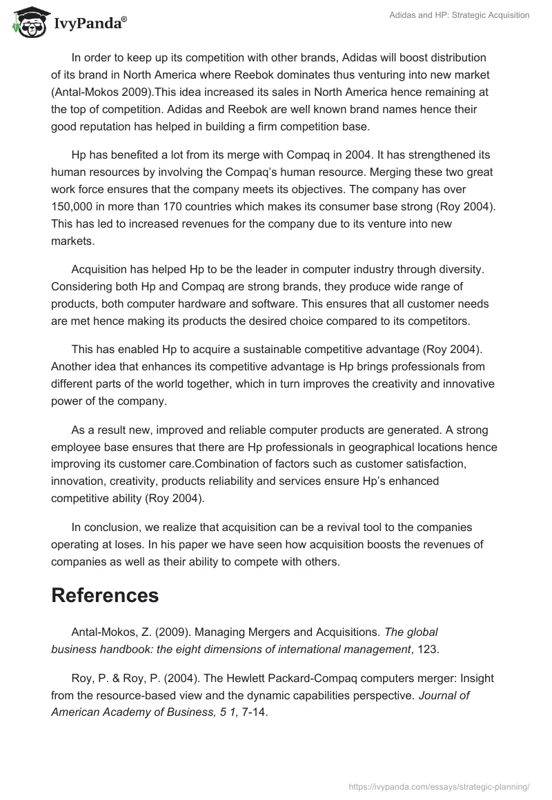 Adidas and HP: Strategic Acquisition. Page 2