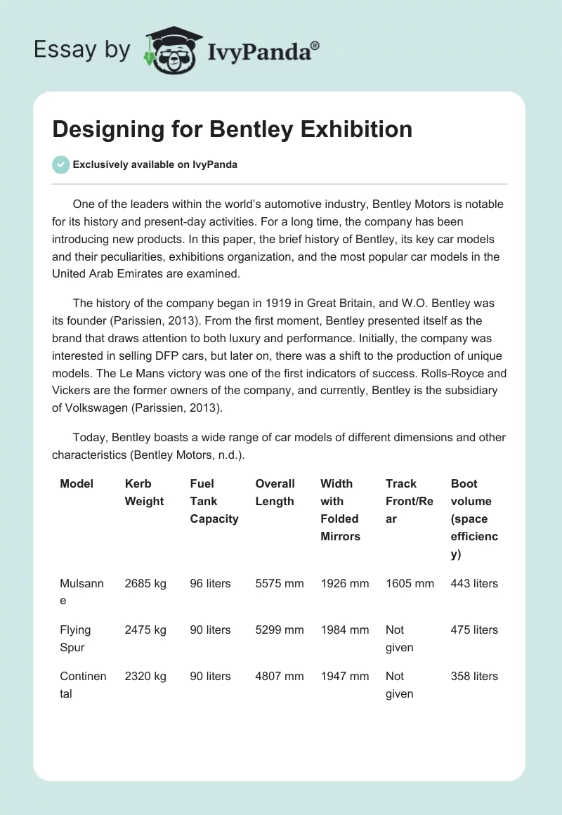 Designing for Bentley Exhibition. Page 1