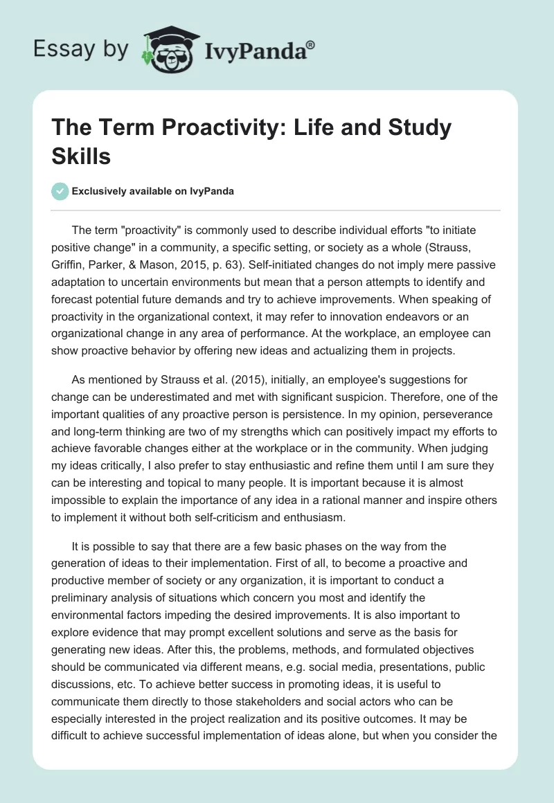 The Term "Proactivity": Life and Study Skills. Page 1