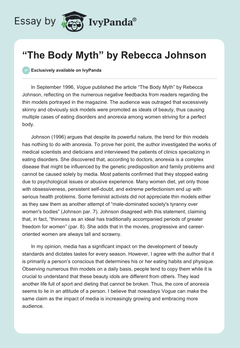 “The Body Myth” by Rebecca Johnson. Page 1