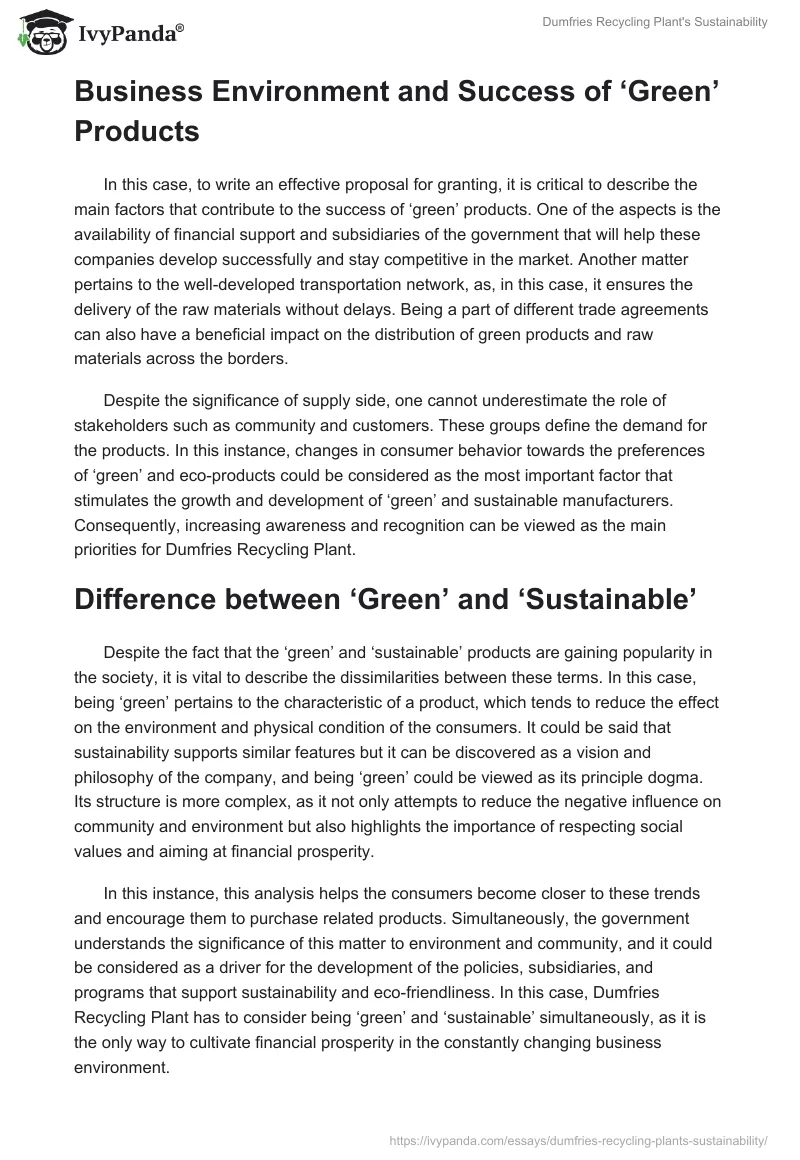 Dumfries Recycling Plant's Sustainability. Page 2