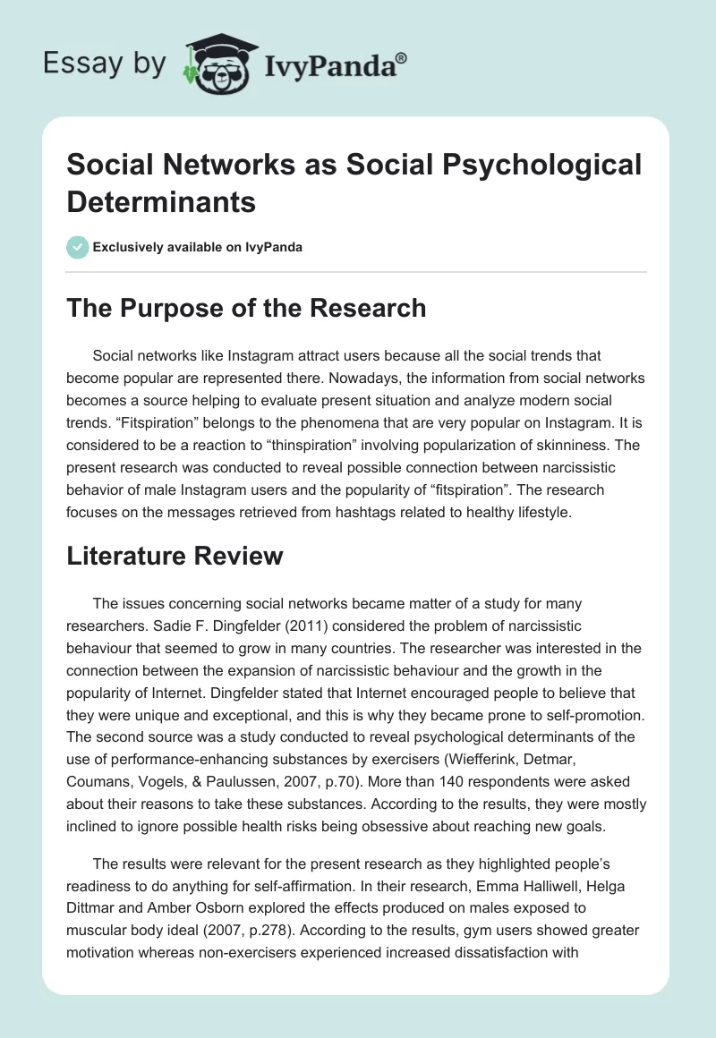 Social Networks as Social Psychological Determinants. Page 1