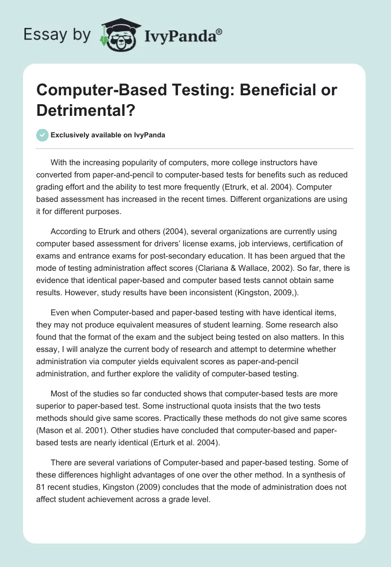 Computer-Based Testing: Beneficial or Detrimental?. Page 1