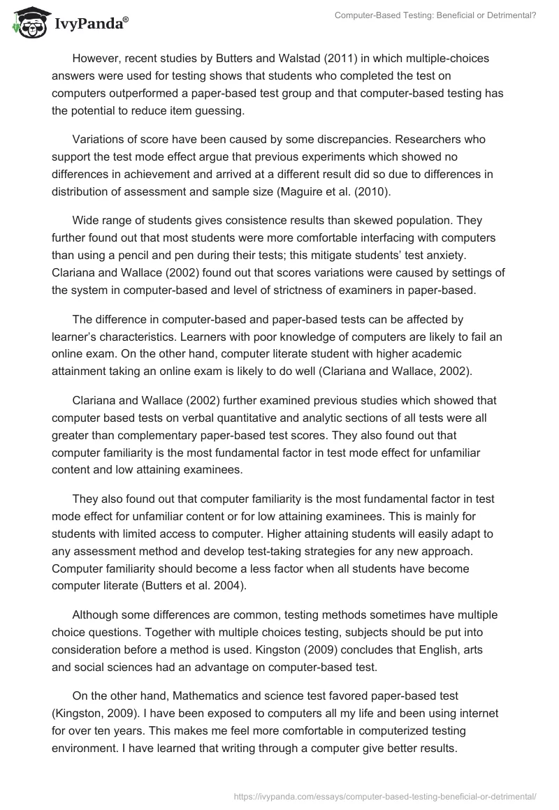 Computer-Based Testing: Beneficial or Detrimental?. Page 2
