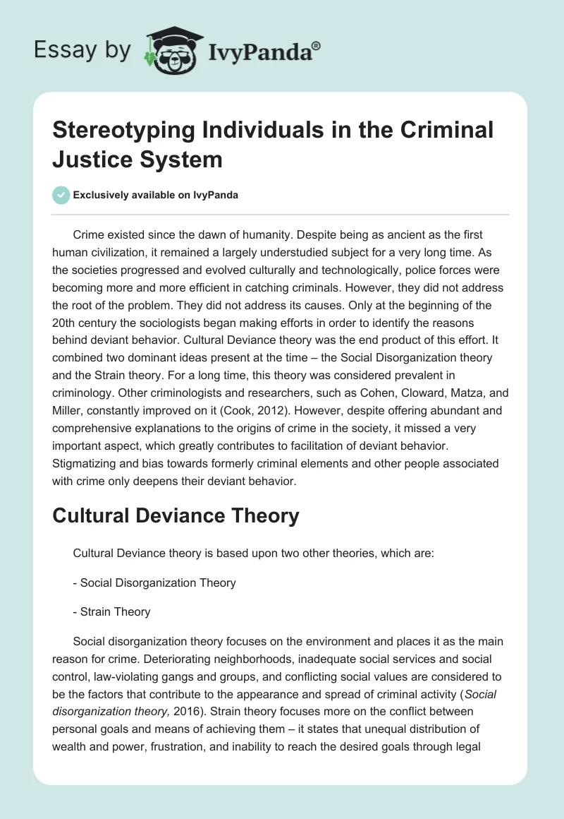 Stereotyping Individuals in the Criminal Justice System. Page 1