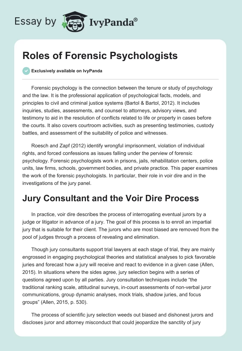 Roles of Forensic Psychologists. Page 1