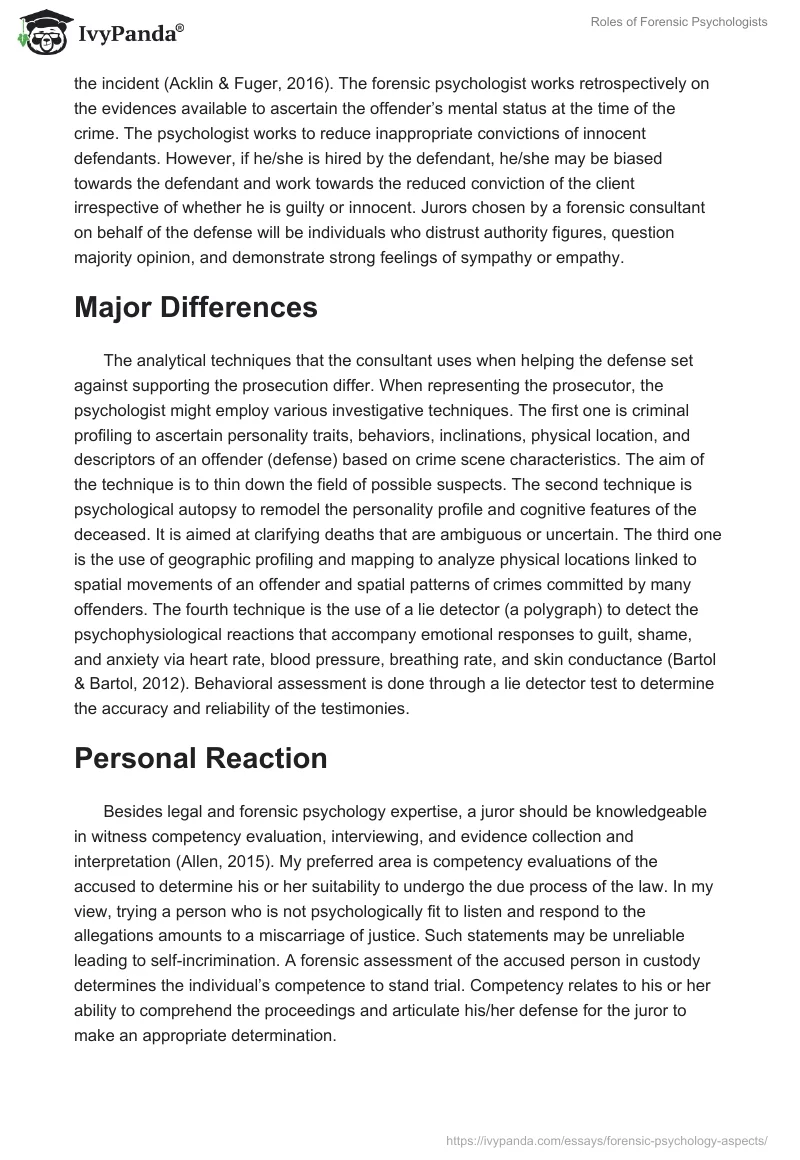 Roles of Forensic Psychologists. Page 3