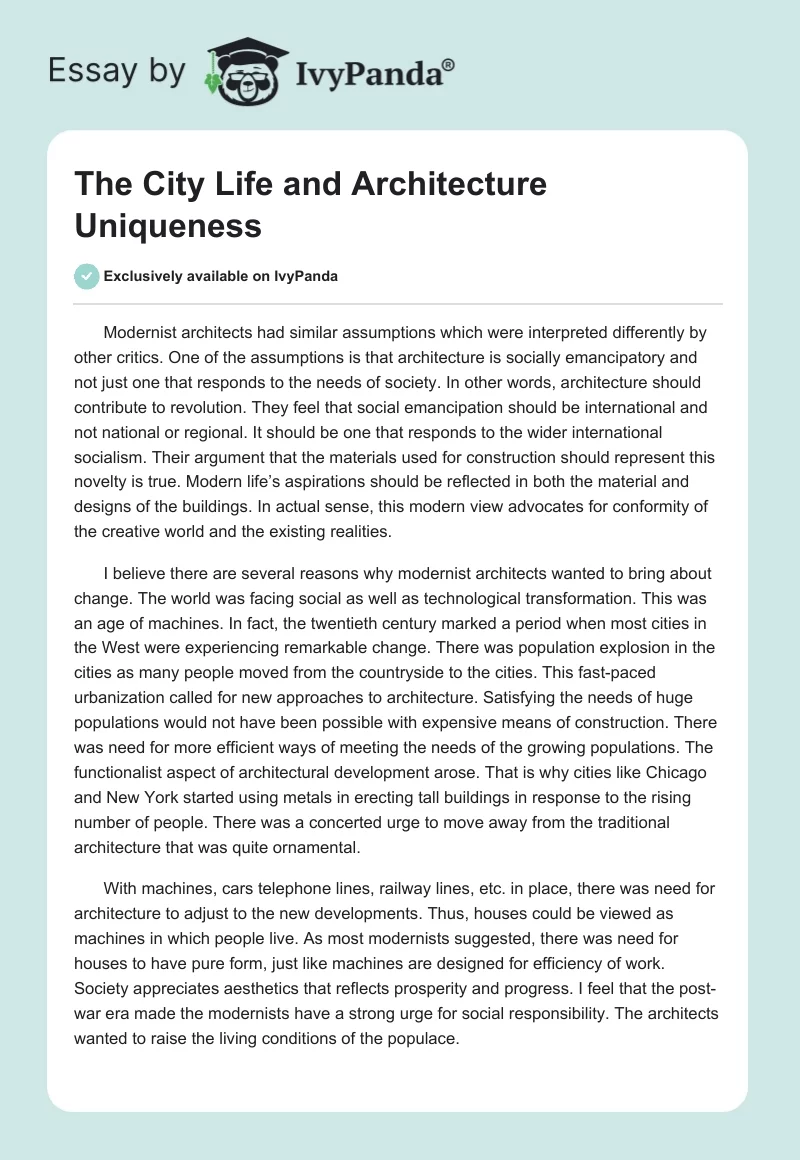 The City Life and Architecture Uniqueness. Page 1