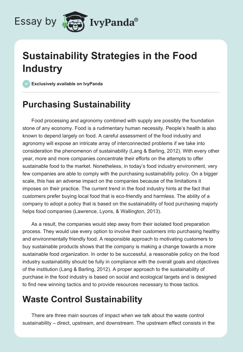 Sustainability Strategies in the Food Industry. Page 1