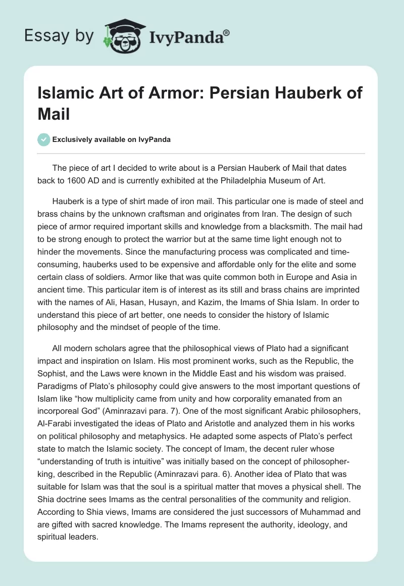 Islamic Art of Armor: Persian Hauberk of Mail. Page 1