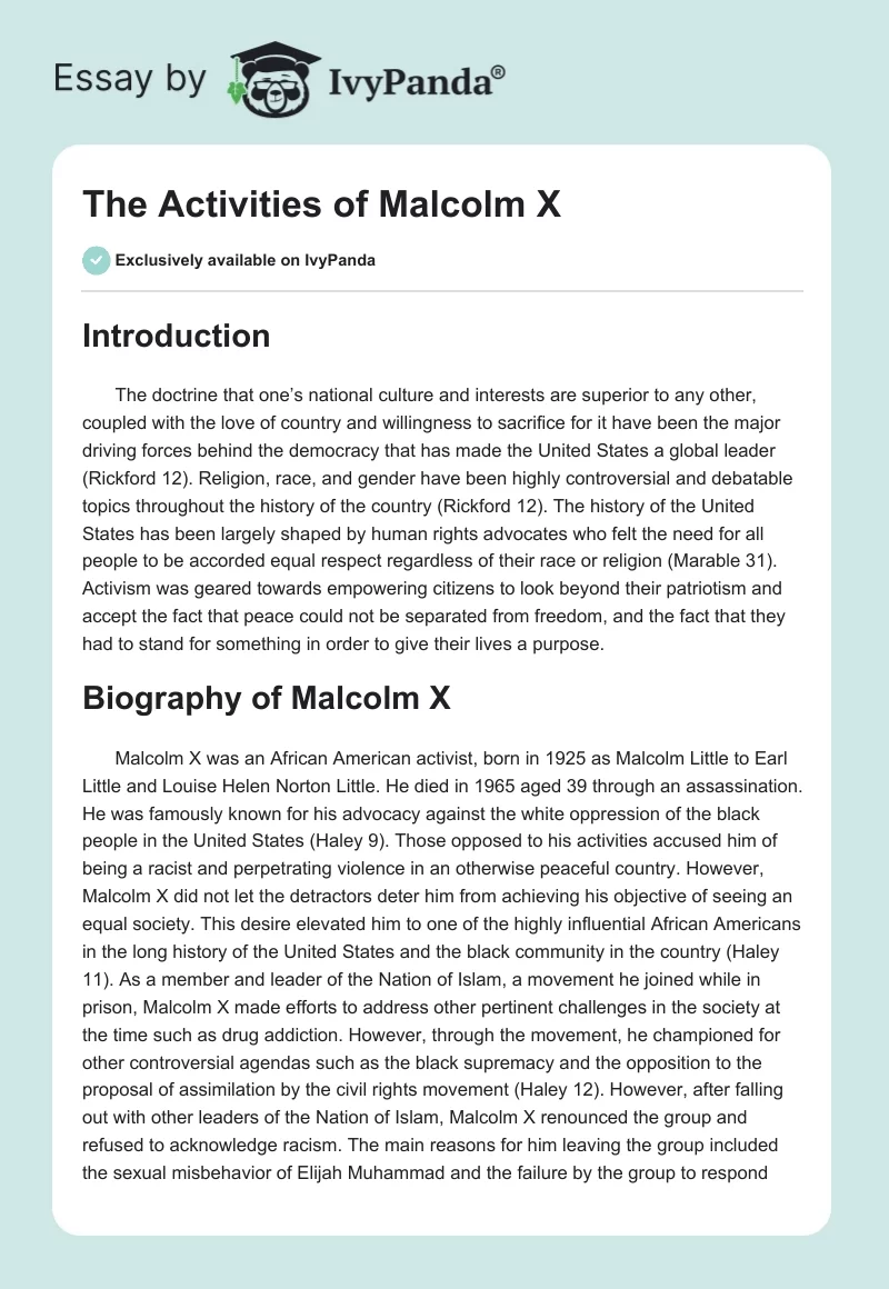 The Activities of Malcolm X. Page 1