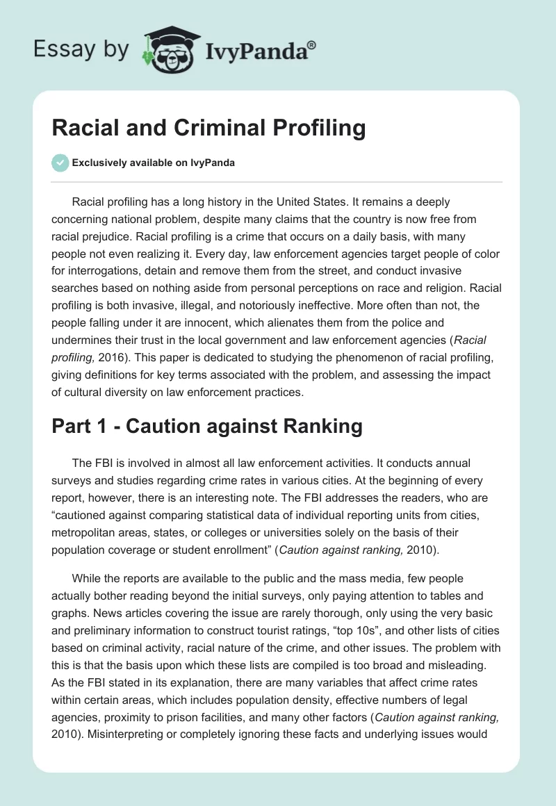 Racial and Criminal Profiling. Page 1
