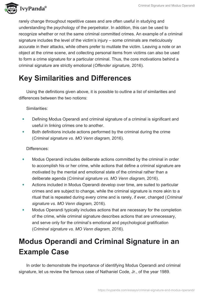Criminal Signature and Modus Operandi. Page 2