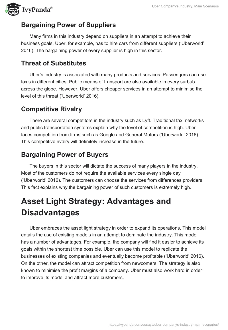Uber Company’s Industry: Main Scenarios. Page 3