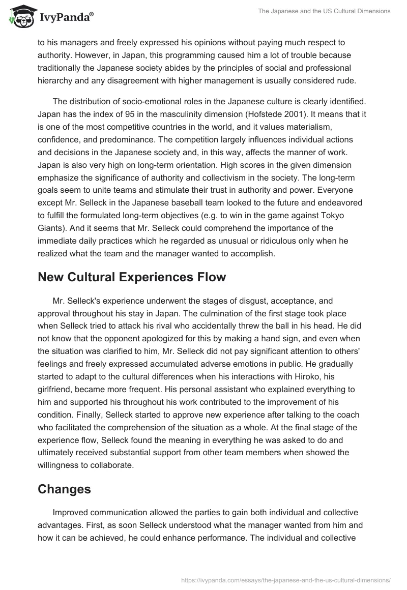 The Japanese and the US Cultural Dimensions. Page 2