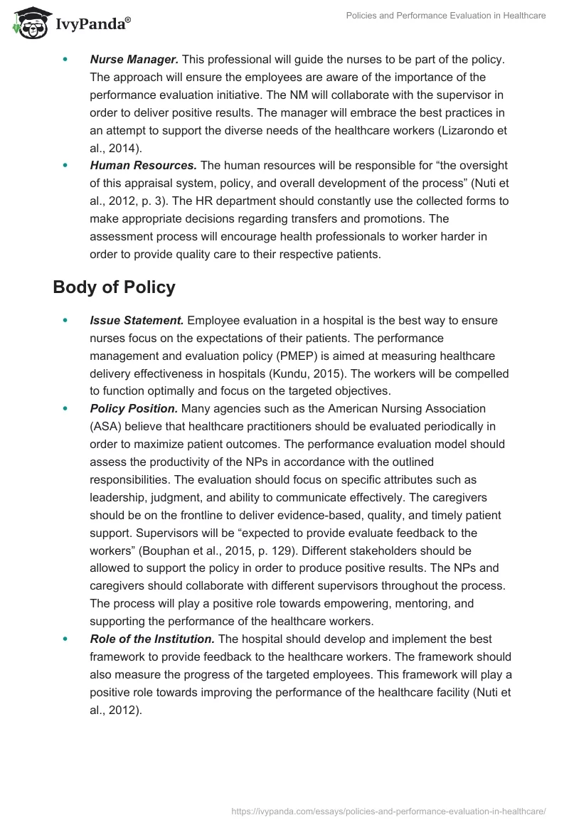 Policies and Performance Evaluation in Healthcare. Page 3