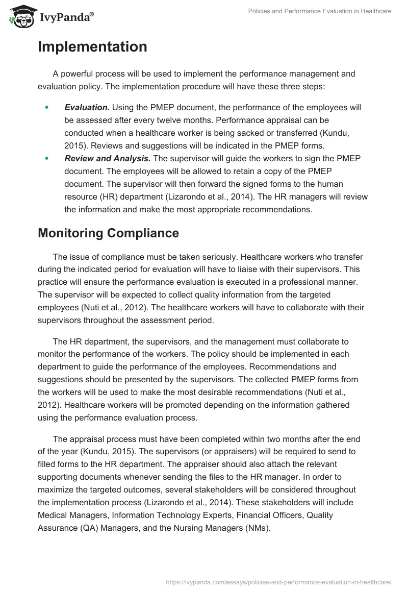 Policies and Performance Evaluation in Healthcare. Page 4