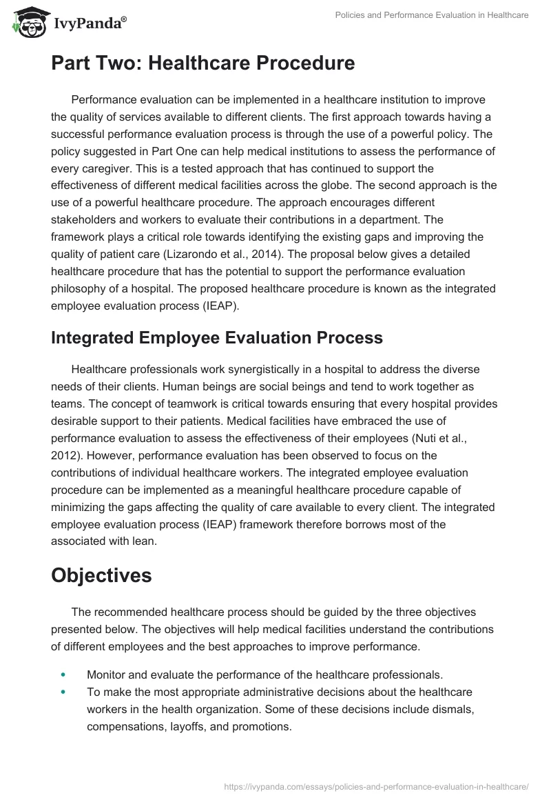 Policies and Performance Evaluation in Healthcare. Page 5