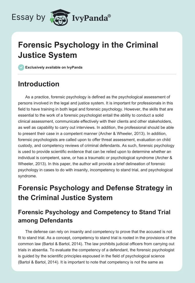 Forensic Psychology in the Criminal Justice System. Page 1