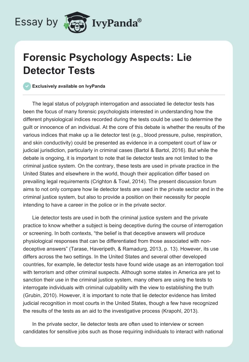 Forensic Psychology Aspects: Lie Detector Tests. Page 1