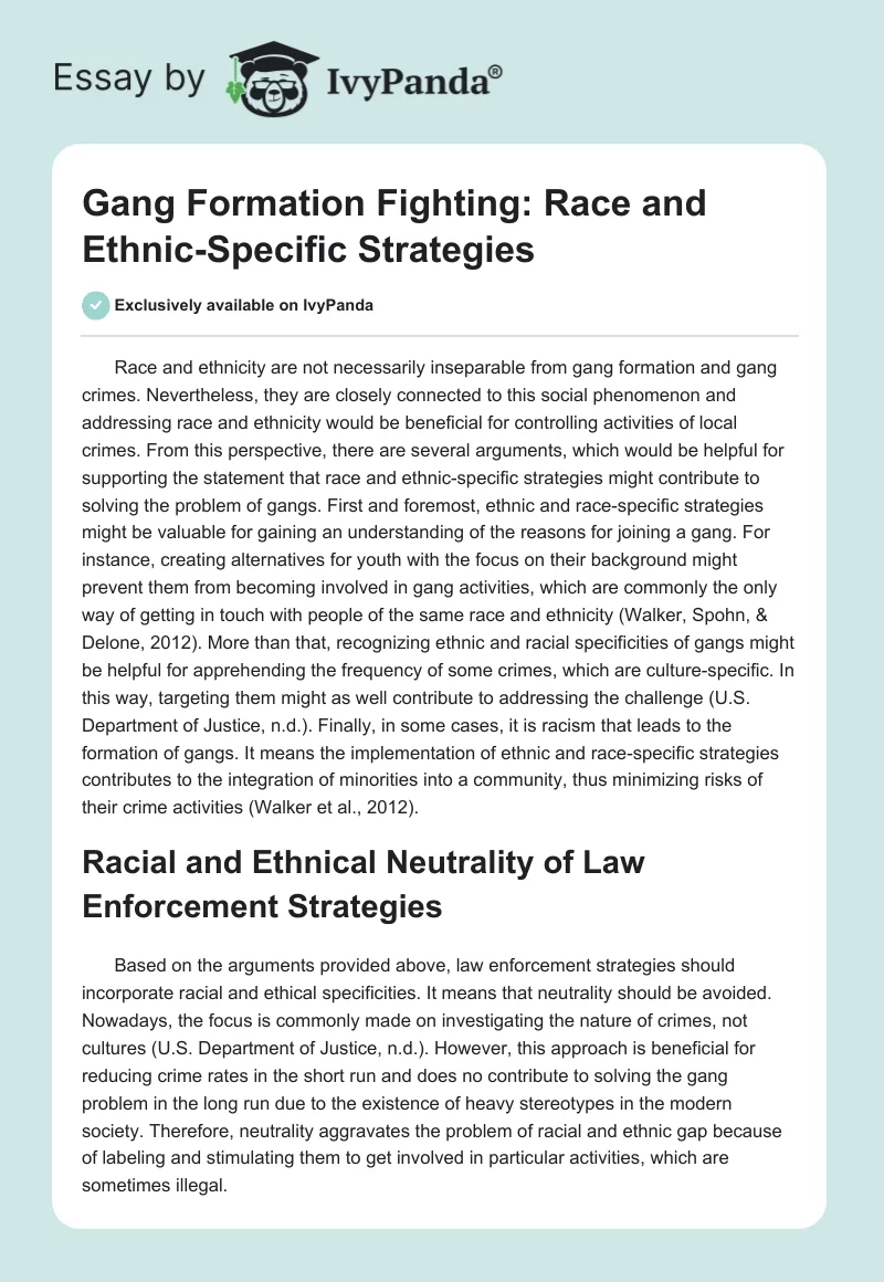 Gang Formation Fighting: Race and Ethnic-Specific Strategies. Page 1