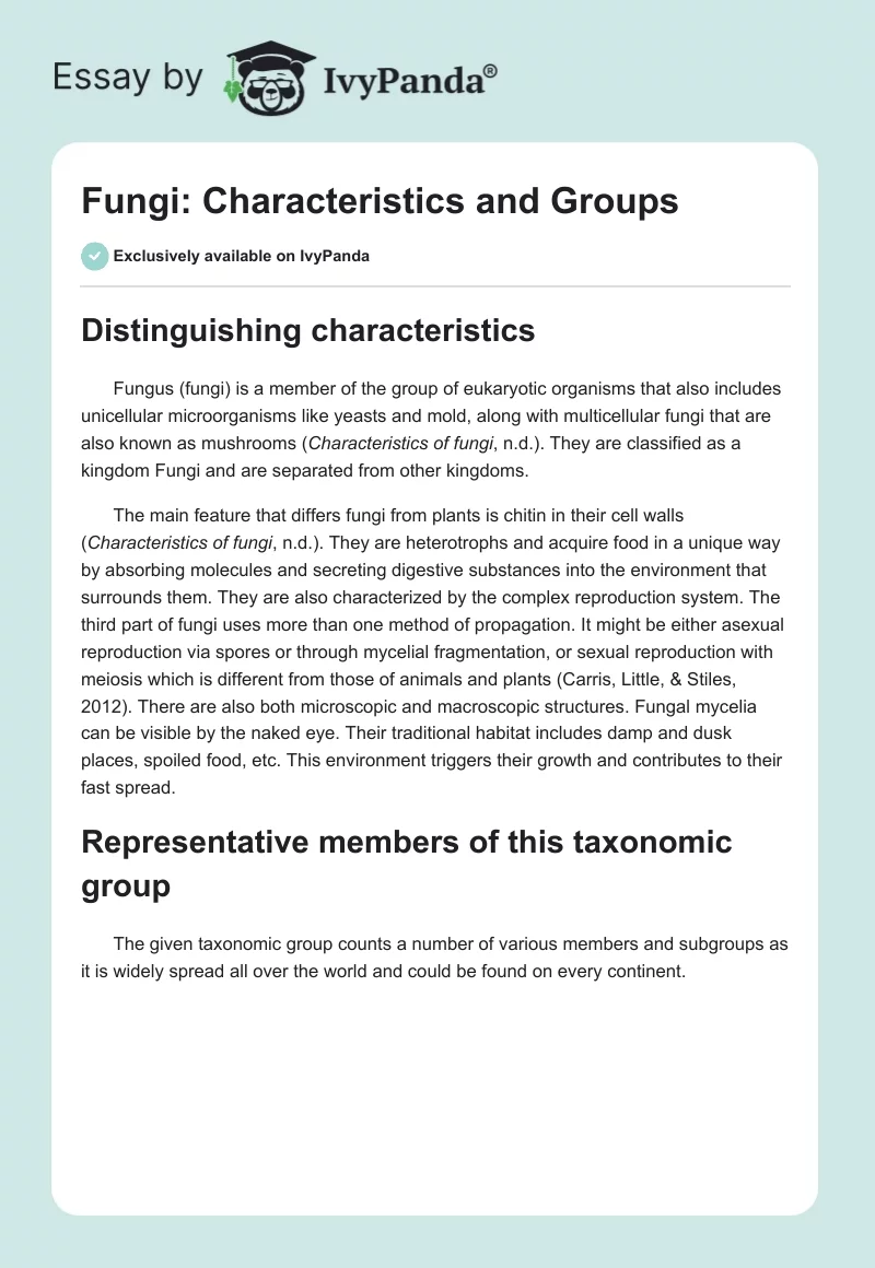Fungi: Characteristics and Groups. Page 1