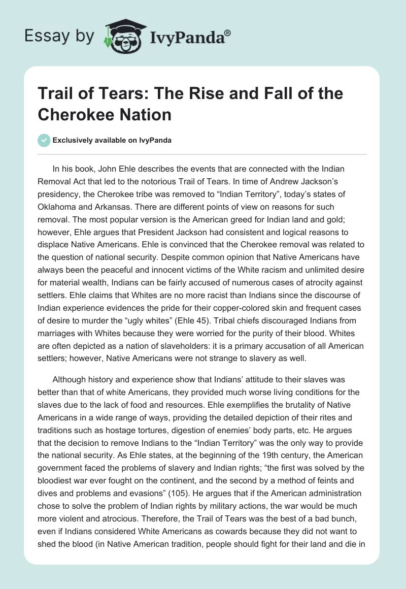 Trail of Tears: The Rise and Fall of the Cherokee Nation. Page 1