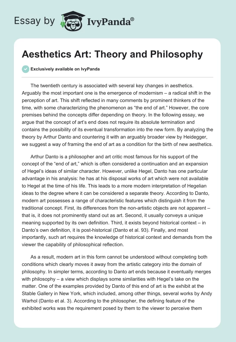 Aesthetics Art: Theory and Philosophy. Page 1