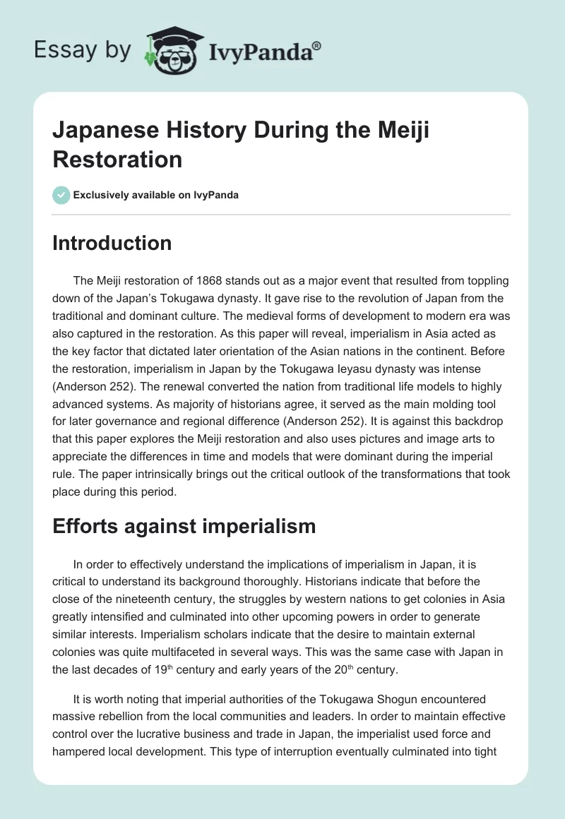 Japanese History During the Meiji Restoration. Page 1