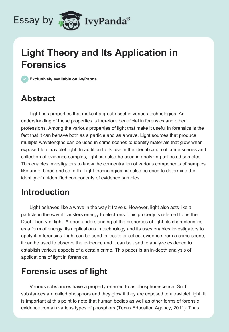 Light Theory and Its Application in Forensics. Page 1