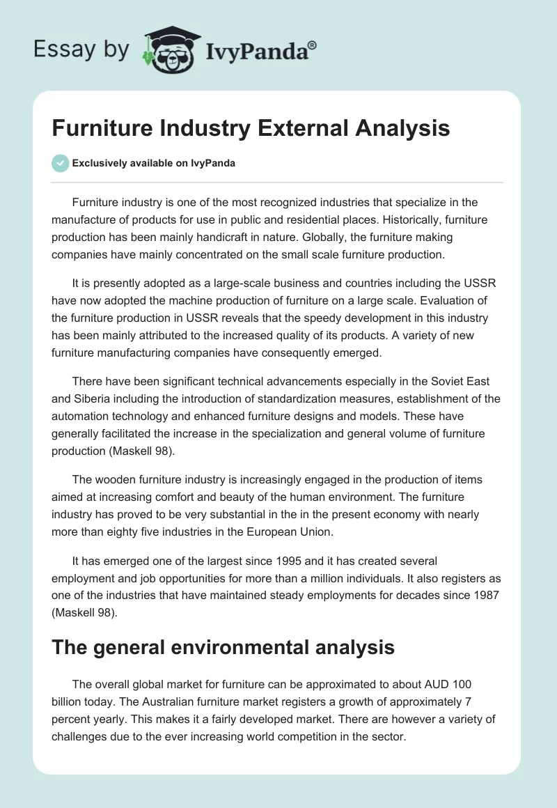 Furniture Industry External Analysis. Page 1