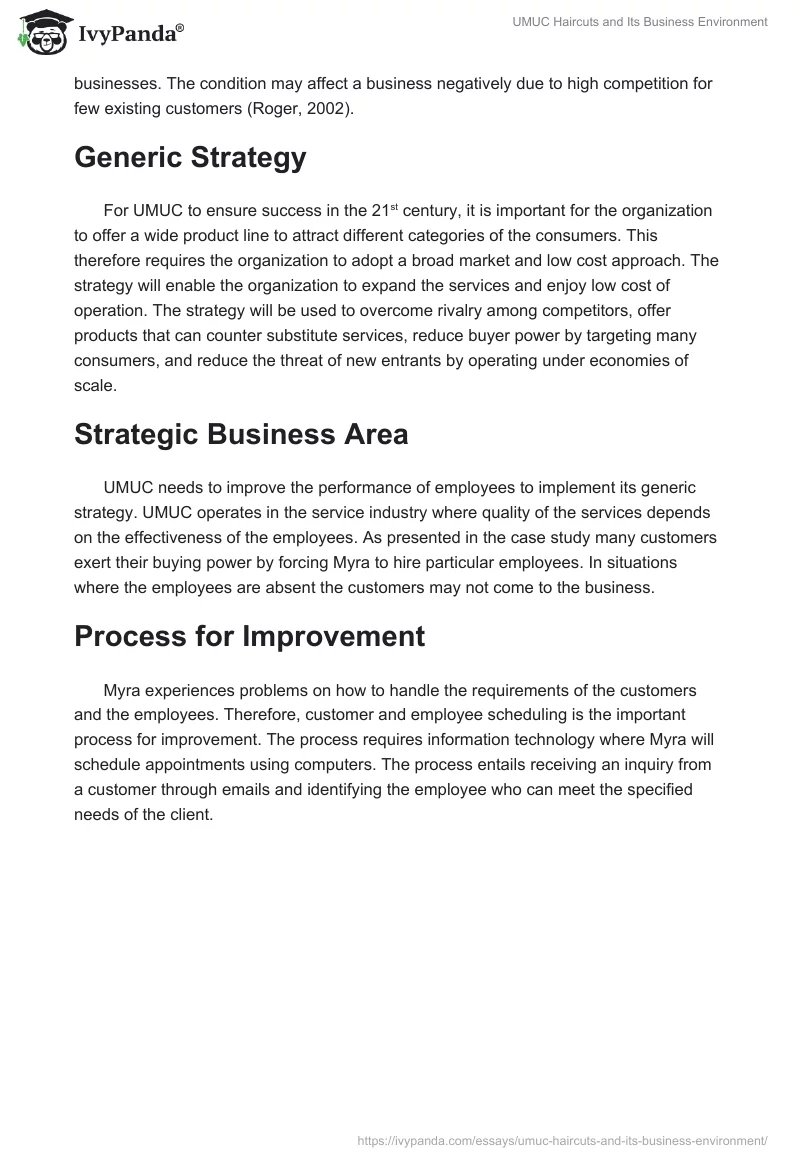 UMUC Haircuts and Its Business Environment. Page 2