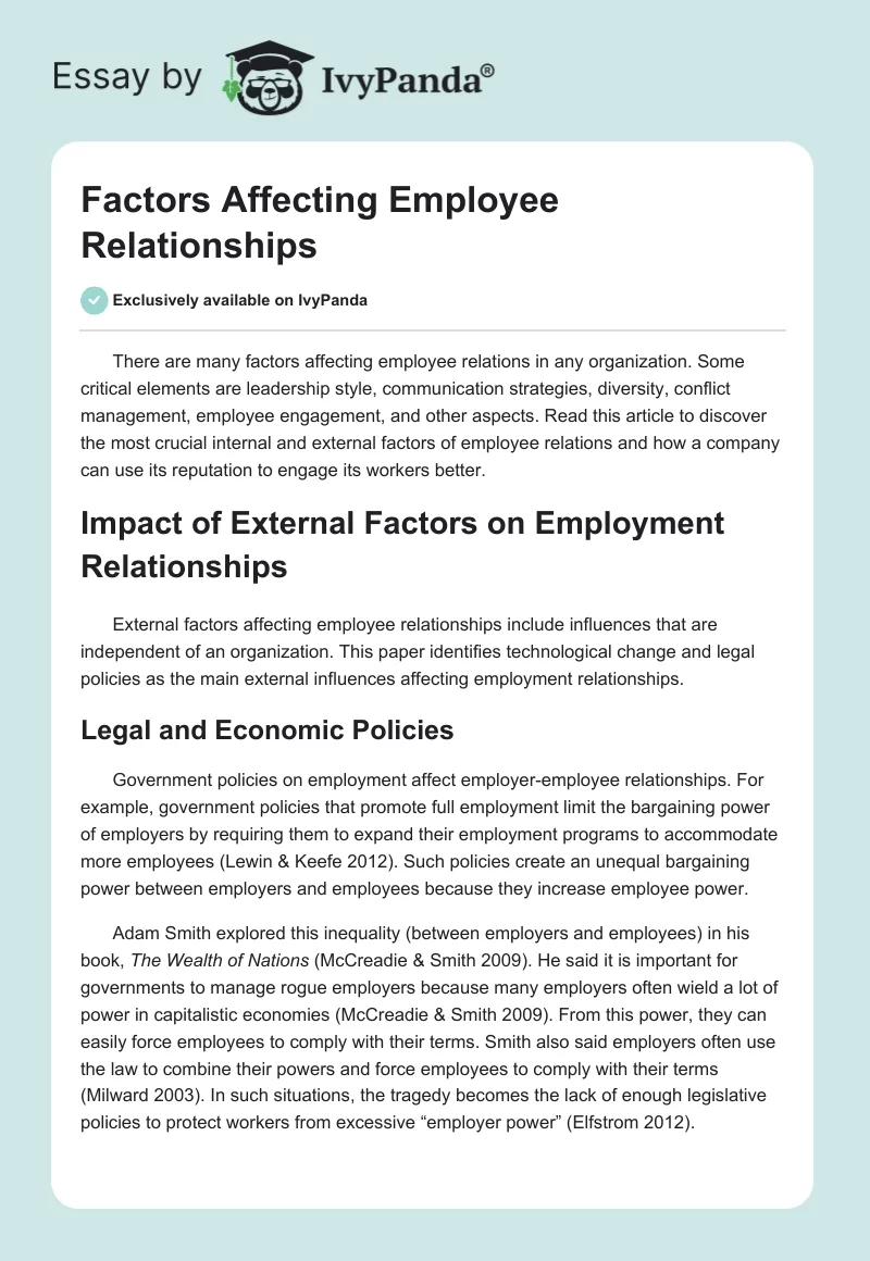 Factors Affecting Employee Relationships. Page 1