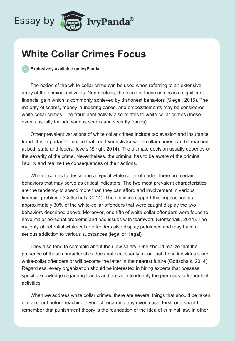 White Collar Crimes Focus. Page 1