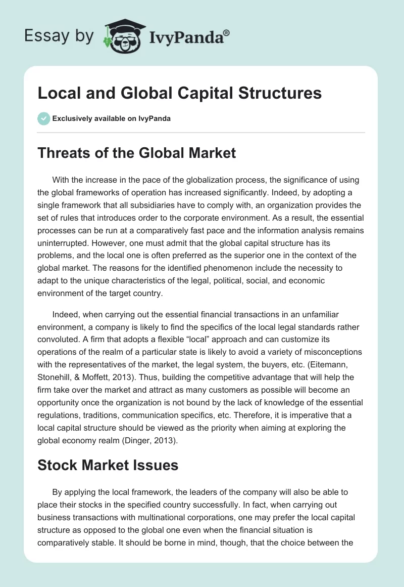 Local and Global Capital Structures. Page 1