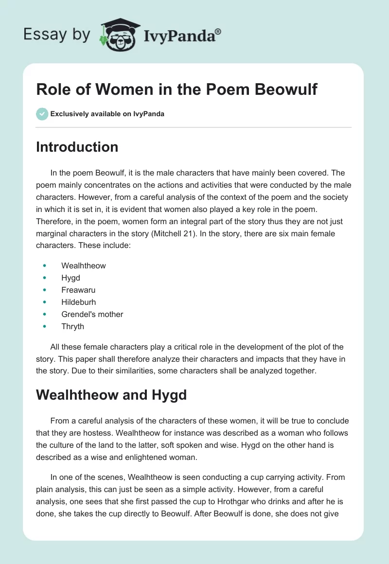 Role of Women in the Poem Beowulf. Page 1