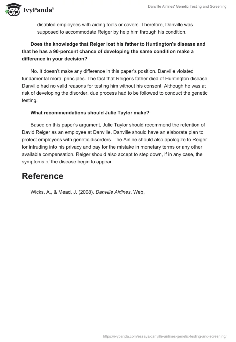 Danville Airlines' Genetic Testing and Screening. Page 3