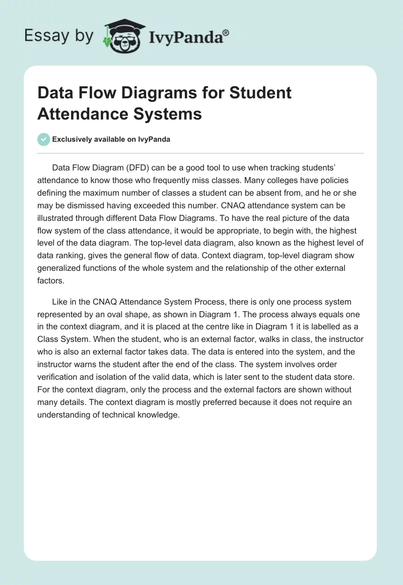 Data Flow Diagrams for Student Attendance Systems. Page 1