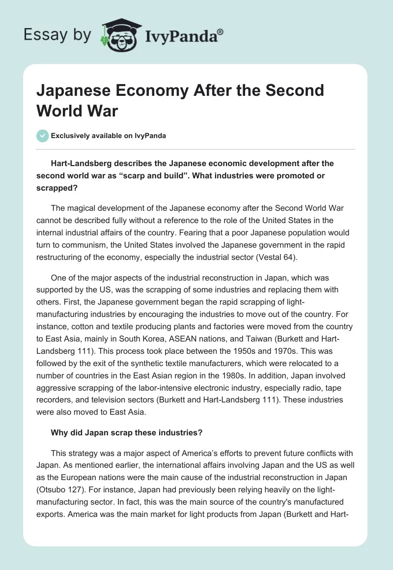 Japanese Economy After the Second World War. Page 1