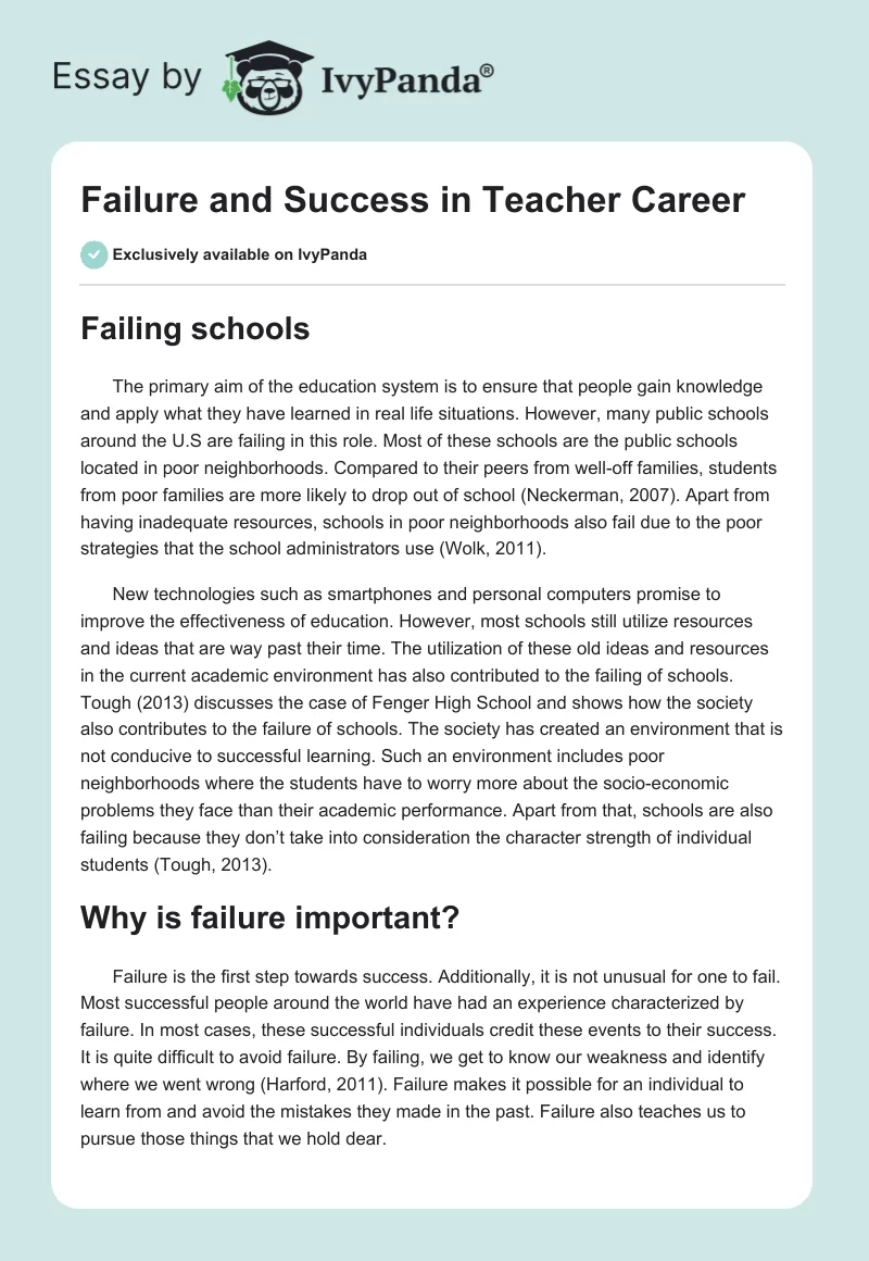Failure and Success in Teacher Career. Page 1