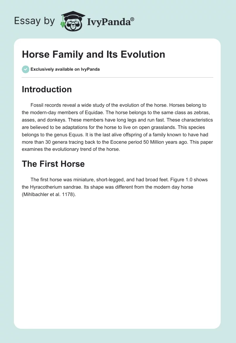 Horse Family and Its Evolution. Page 1