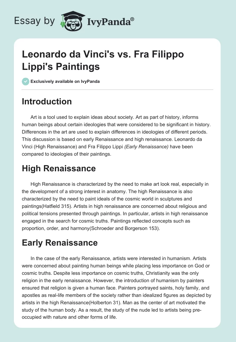 Leonardo da Vinci's vs. Fra Filippo Lippi's Paintings. Page 1