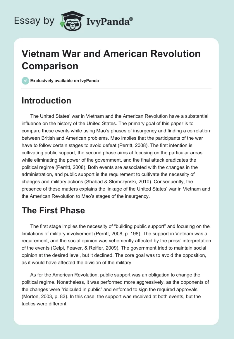Vietnam War and American Revolution Comparison. Page 1