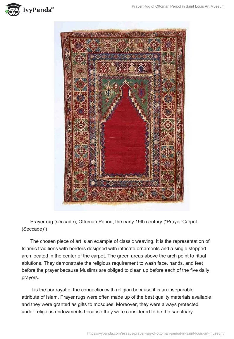 Prayer Rug of Ottoman Period in Saint Louis Art Museum. Page 2