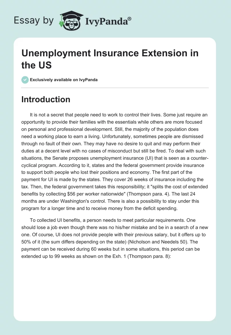 Unemployment Insurance Extension in the US. Page 1