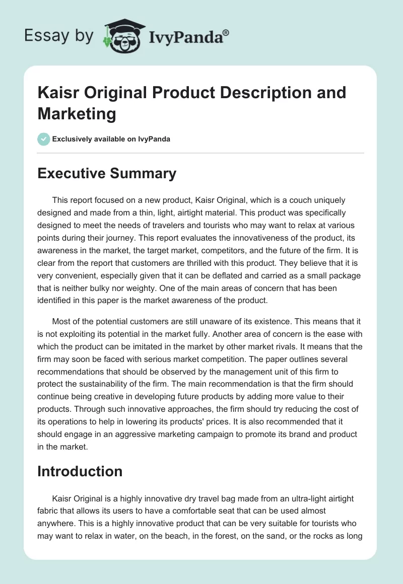 Kaisr Original Product Description and Marketing. Page 1