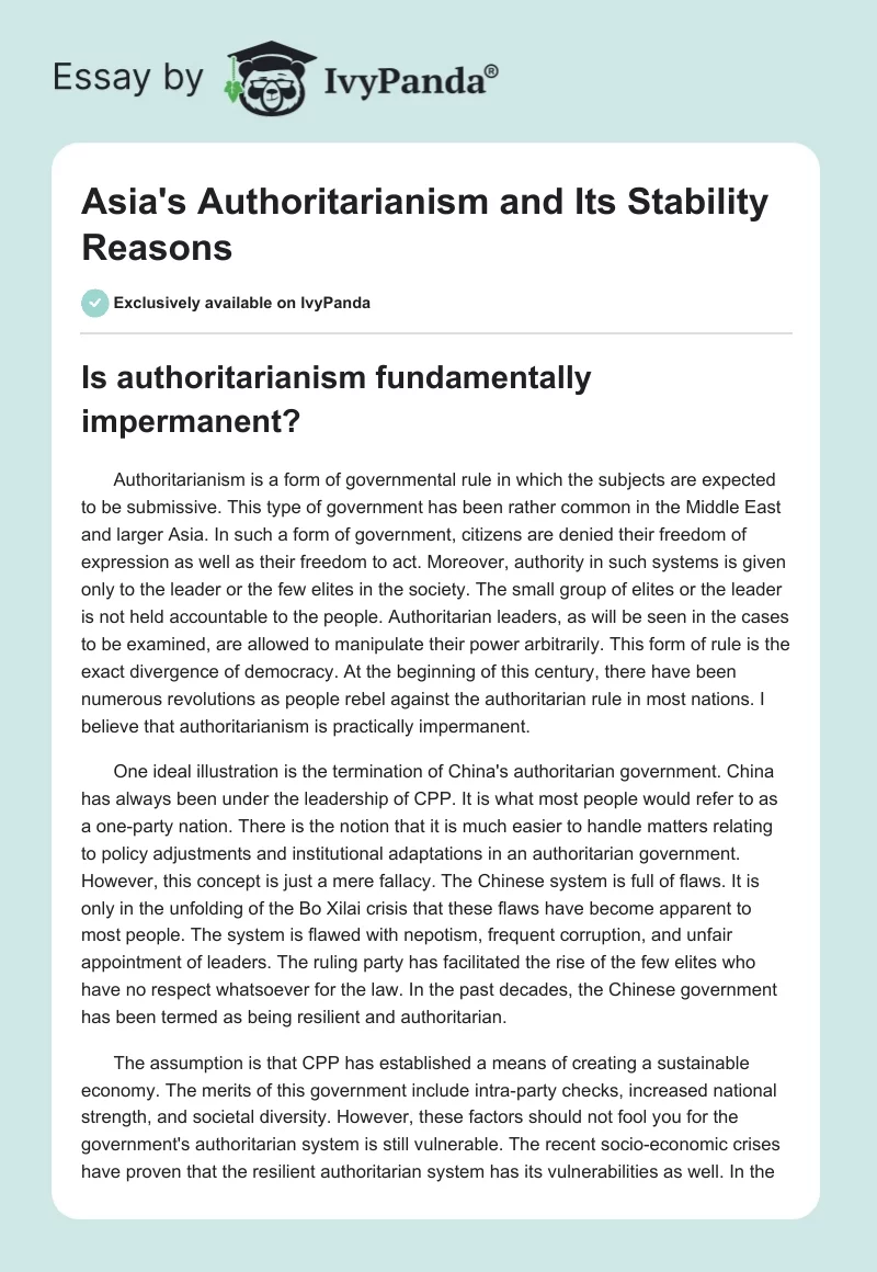 Asia's Authoritarianism and Its Stability Reasons. Page 1