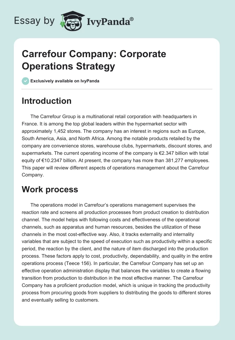 Carrefour Company: Corporate Operations Strategy. Page 1