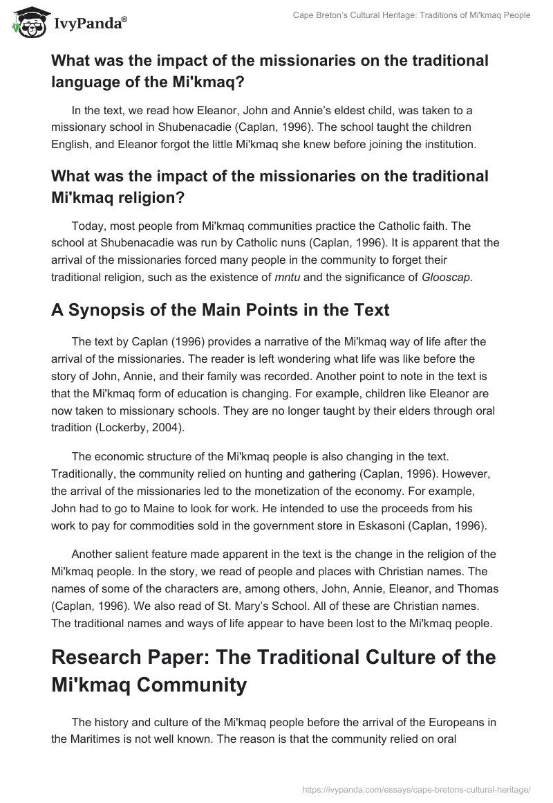 Cape Breton’s Cultural Heritage: Traditions of Mi'kmaq People. Page 2